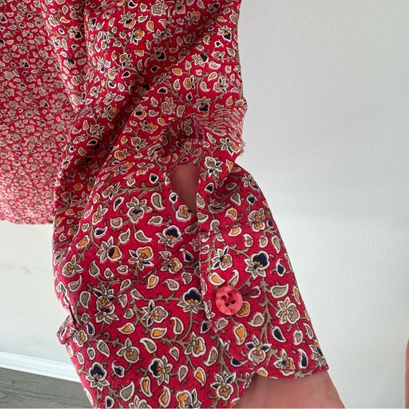 Bhagkem 100% Silk Red Floral Button Down Shirt Women’s Size M - Picture 8 of 11